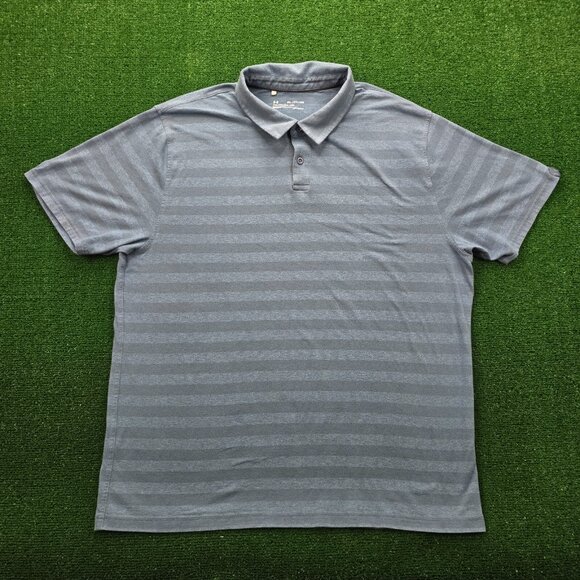 Under‎ Armour Polo Shirt Mens 2XL Blue Striped Short Sleeve Performance Golf - Picture 1 of 6
